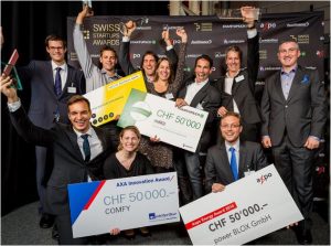 Die Gewinner der Swiss Startups Awards 2014 in Zürich mit Nexus-CEO Michele Blasucci (r.). Bild: www.swiss-startups-awards.ch