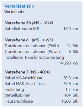 Abbildung: EW Uznach, Verteilnetzstatistik. Quelle: Geschäftsbericht 2015, S. 5.