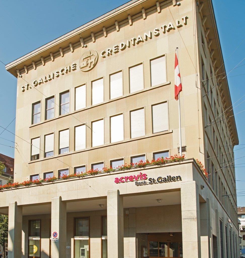 Der Hauptsitz der Bank Acrevis in St. Gallen wurde innen umgebaut. Quelle: Acrevis Bank AG