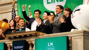 Das Management von Line am Tag des IPOs des Unternehmens an der NYSE. Quelle cnbc.com